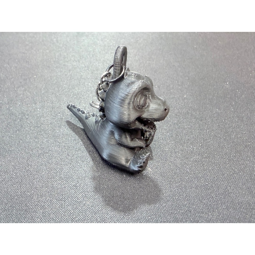 3D Printed Baby Dinosaur Keychain Metallic Charcoal Cute T-Rex Accessory - Picture 2 of 4